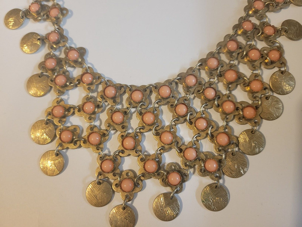 Vintage Pink Stone Linked Bib Necklace