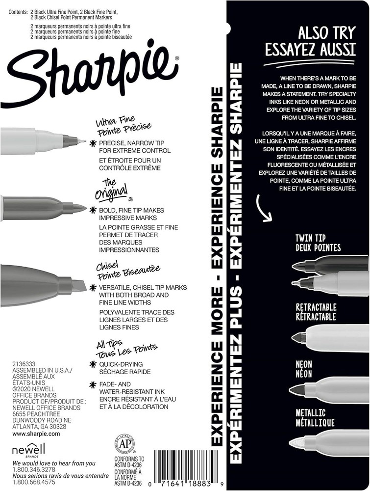 Sharpie Permanent Markers Variety Pack, Featuring 6 Count (Pack of 1), Black