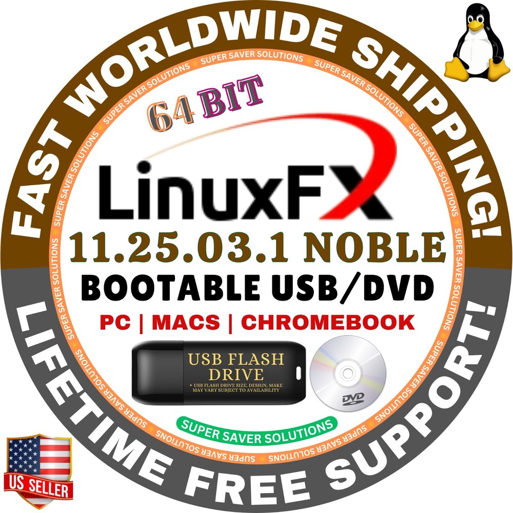 LINUXFX LINUX OS OPERATING SYSTEM, KDE, LIVE/FULL BOOT, USB/DVD, 64BIT, MAC/PC