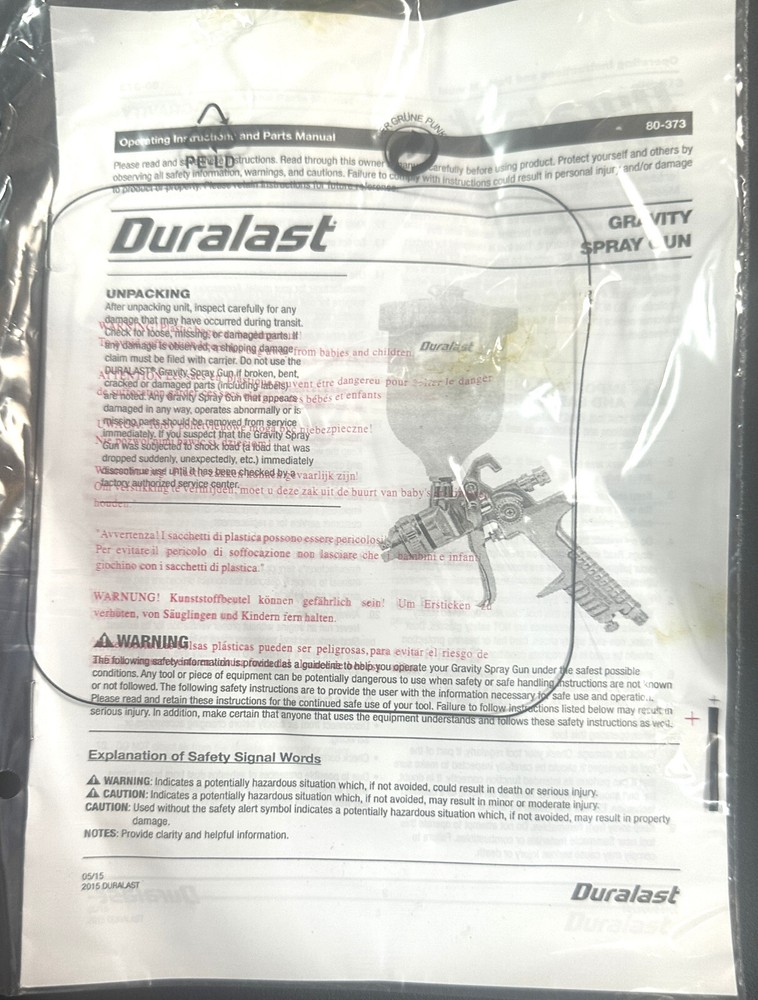 DURALAST 80-373 20oz Gravity Spray Gun 1.4mm Tip
