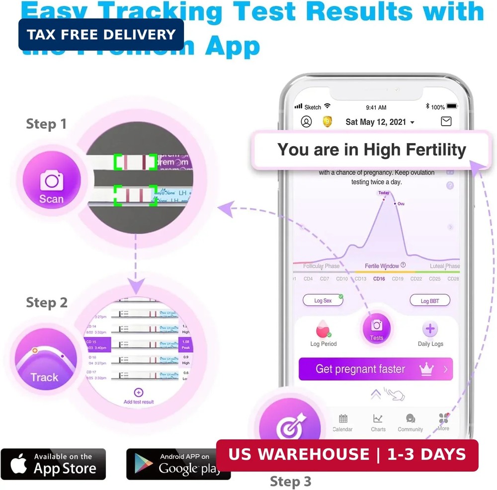 Easy@Home Ovulation Test Strips (50-Pack), FSA Eligible Ovulation Predictor Kit,