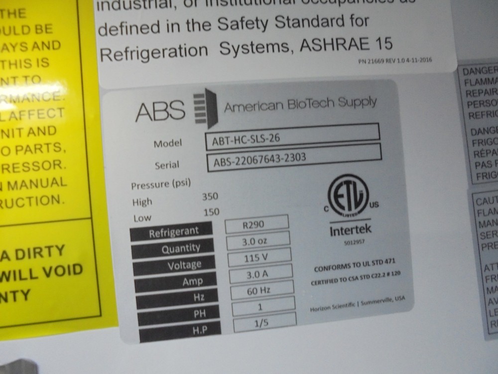 ABS ABT-HC-SLS-26 26 CU FT Standard Solid Door Lab Refrigerator