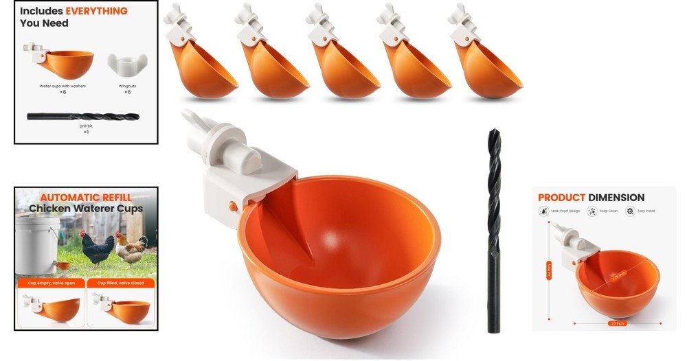 6-Pack Automatic Chicken Water Cups – Hassle-Free Hydration Solution in Orange