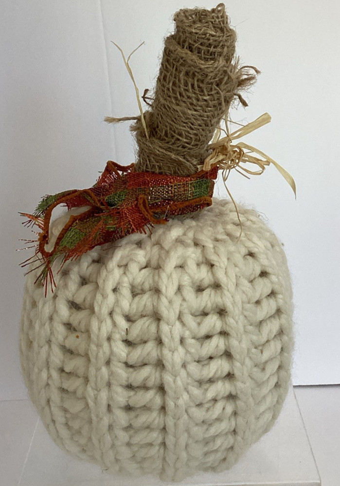 Hand Knitted Pumpkin, Fall/Thanksgiving Decor 5" x 9"