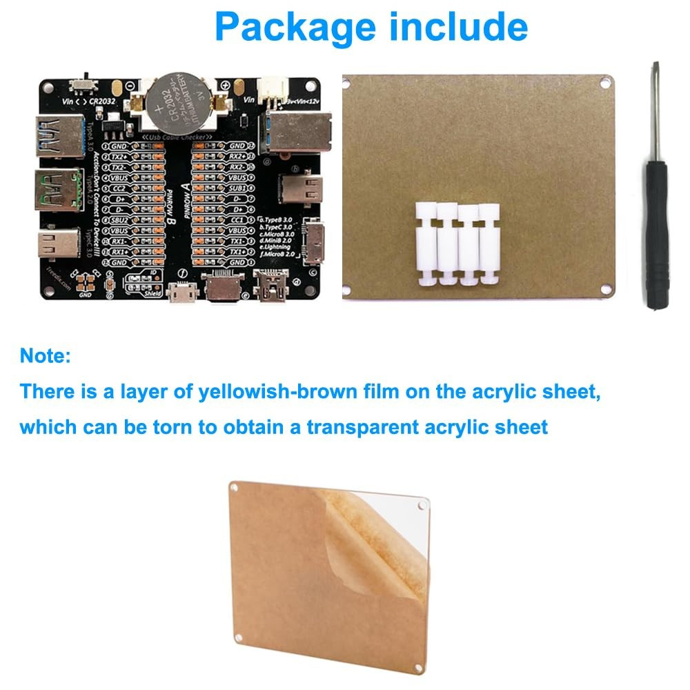 USB Cable Tester Board Checker Data Wire with Acrylic Case...