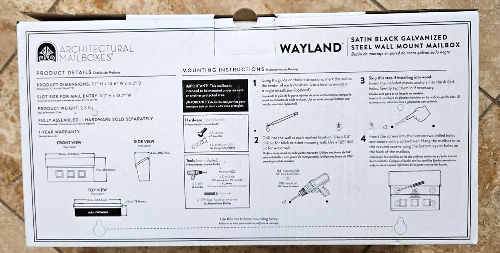 Architectural Mailboxes Wayland Black Small Steel Wall Mount Mailbox