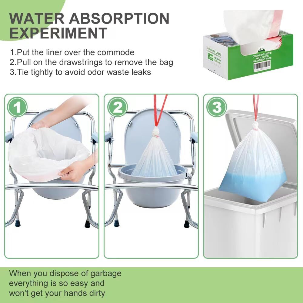 Commode Liners 120PCS Bedside Commode Liners Disposable-Portable Toilet Bags