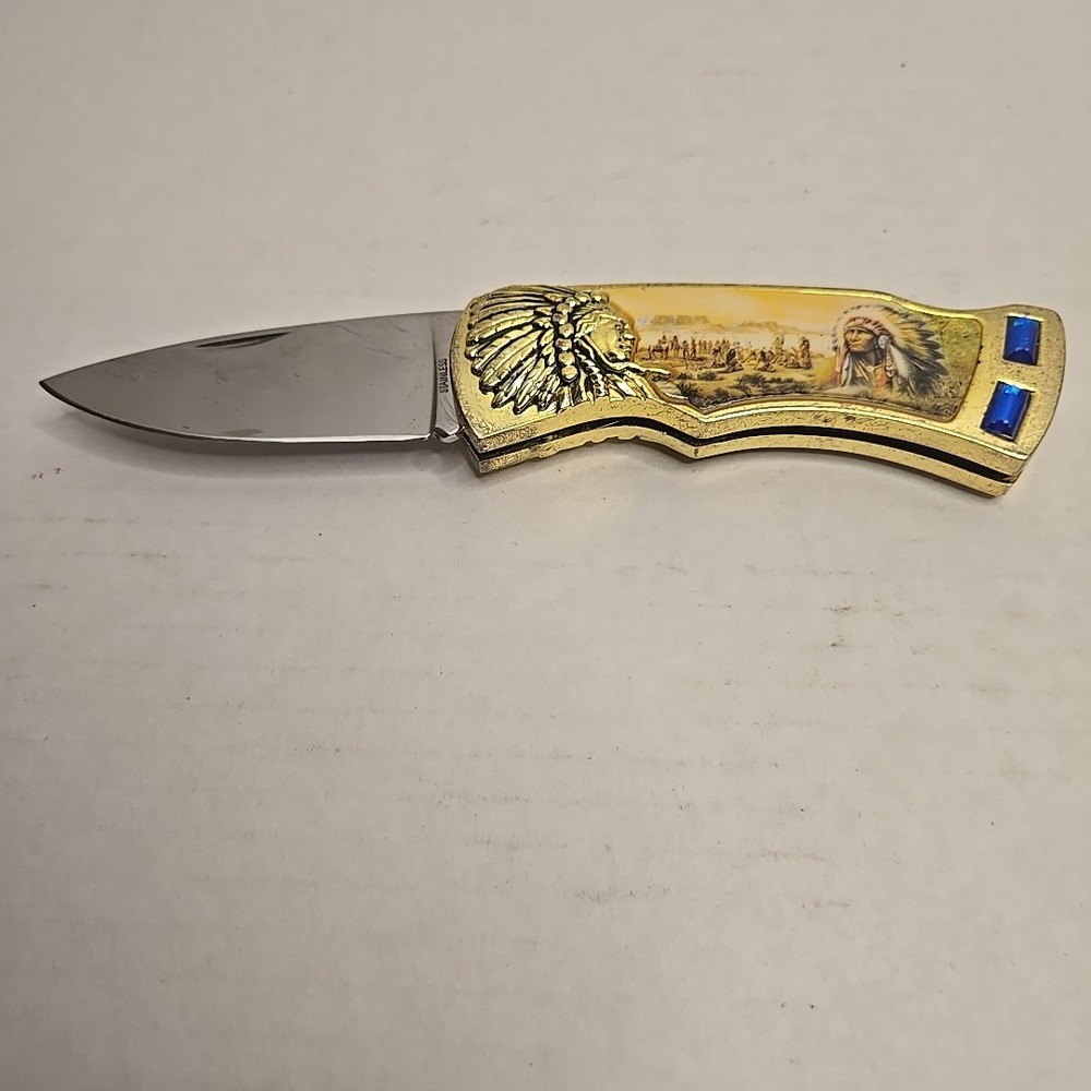 Knife Folding Native American Indian Warrior Used