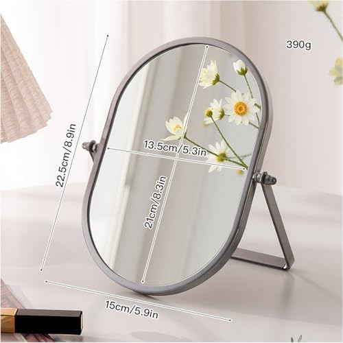 Bathroom Rectangle Desktop Makeup Mirror with Metal 8.8"L x 5.9"W Silver