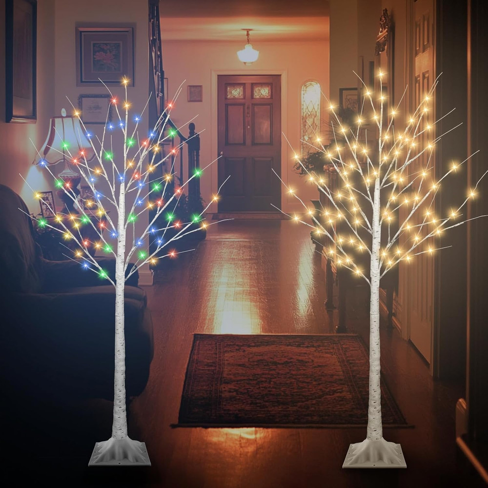 5FT Lighted Birch Tree, Birch Tree with 90 LED Lights, 8 Flash Modes and Timer,