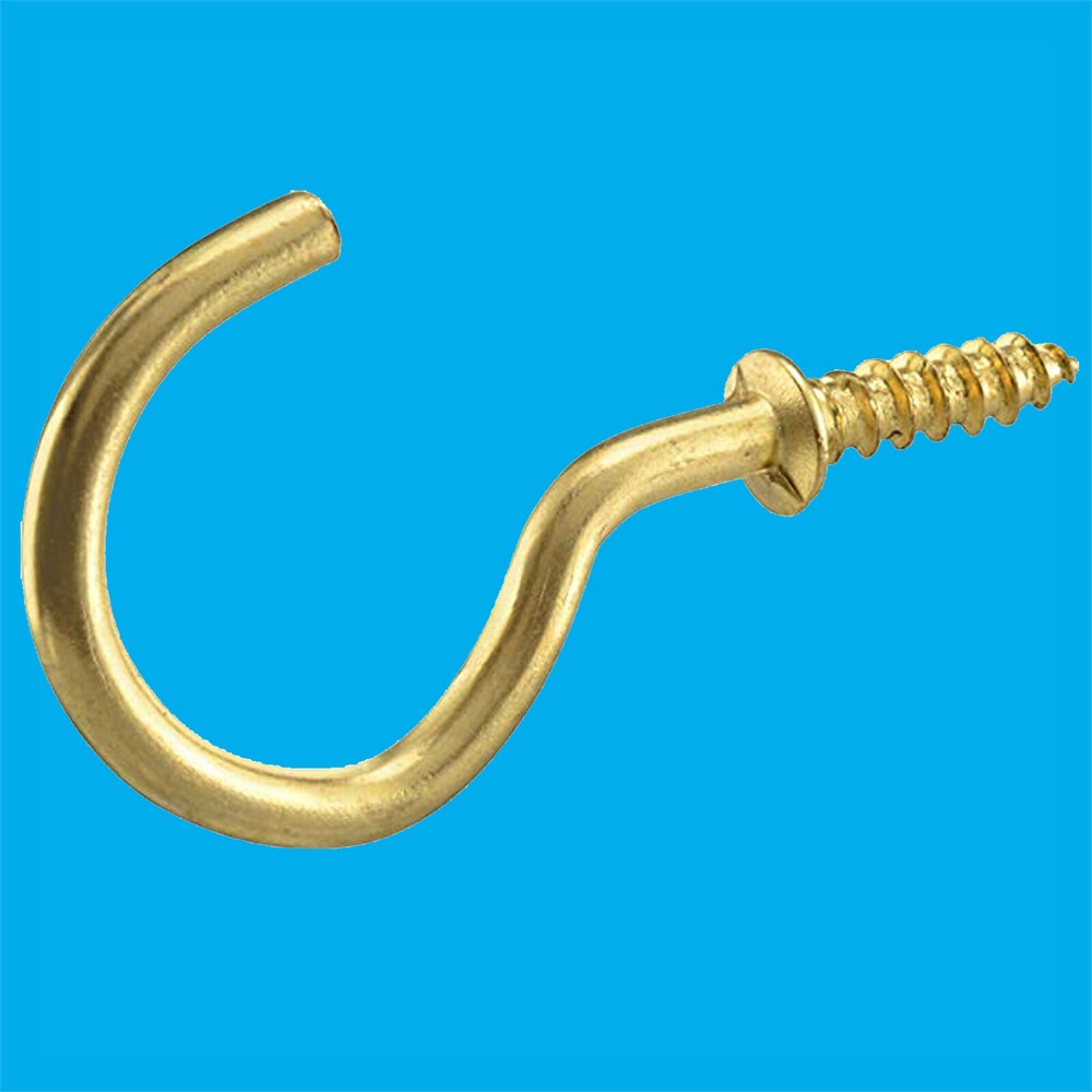 10x 32mm Cup Hook Shouldered Brass Plated, Screw in, Wall Hanging, Kitchen