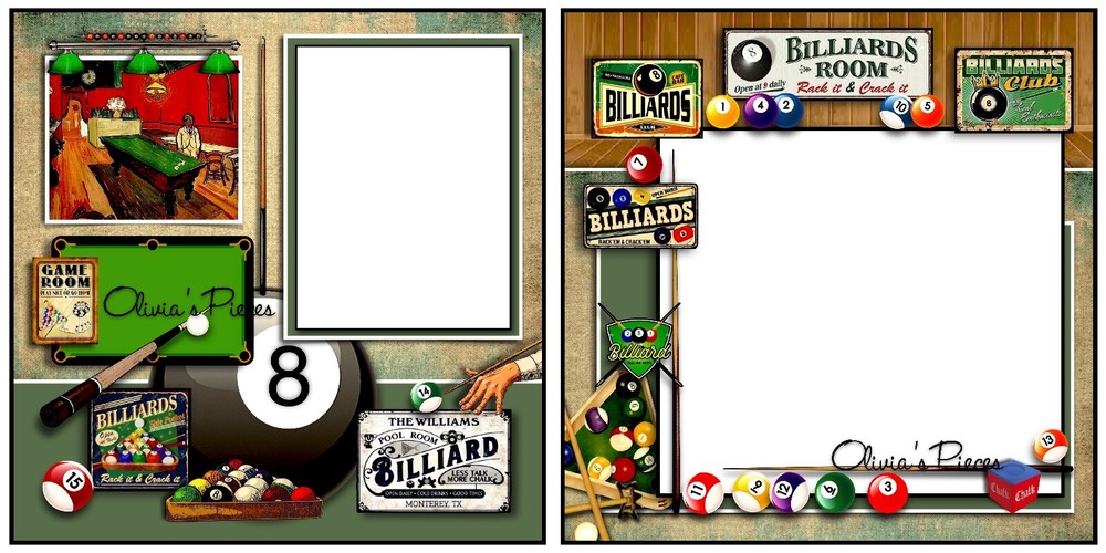 Billiards -DIGITAL PRINTED Scrapbook Pages - OliviasPieces