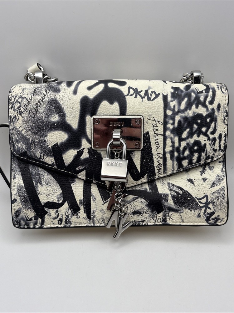 DKNY Graffiti Crossbody Bag White/Black Adjustable Strap