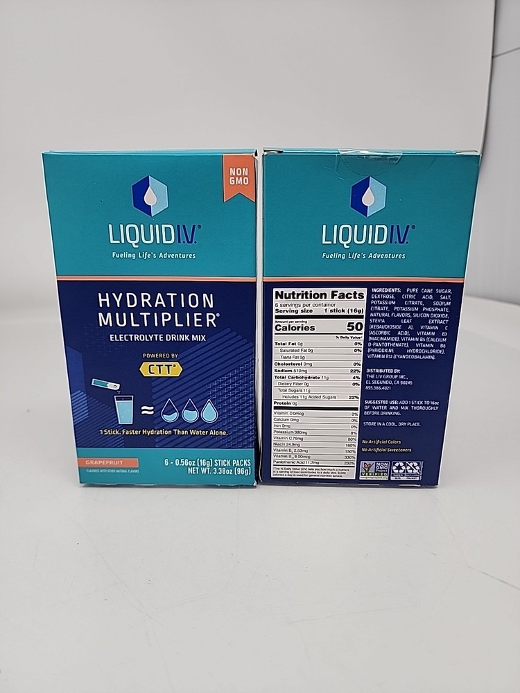 2pk Liquid I.V. Hydration Multiplier Electrolyte Drink Mix Grapefruit 6ct Box