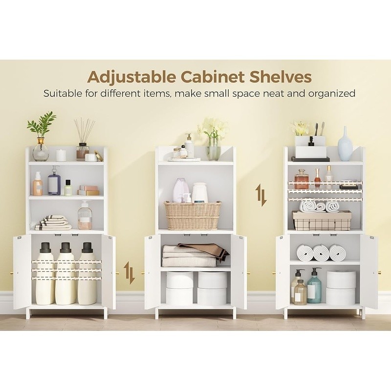 Narrow Bathroom Storage Cabinet Adjustable Shelves Space Saving Organizer Unit