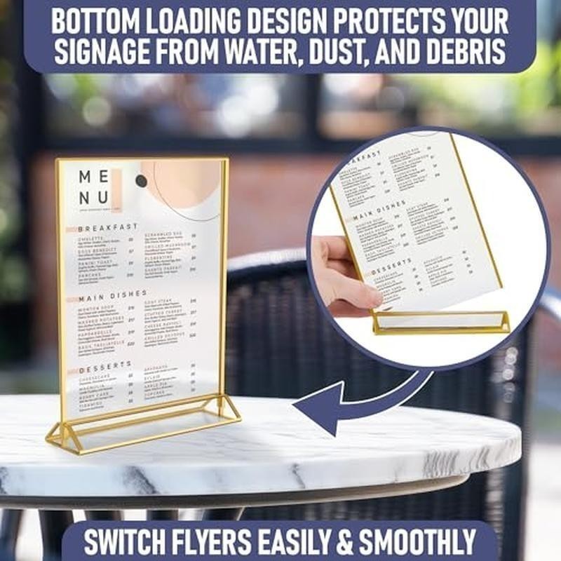6-Pack Gold Acrylic Double-Sided Picture Frames Self-Standing Sign Holders New