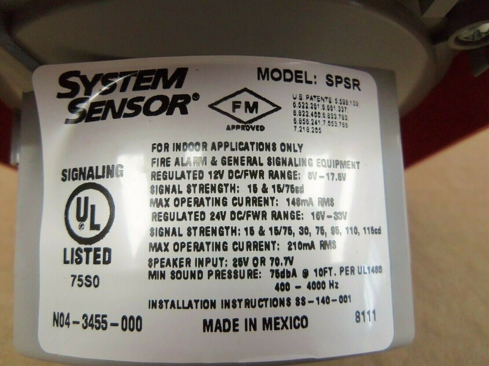 New System Sensor SPSR Red Speaker/Strobe Fire Alarm