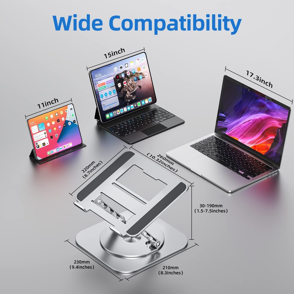Laptop Stand with 360° Rotating Base, Foldable Adjustable A-Silver