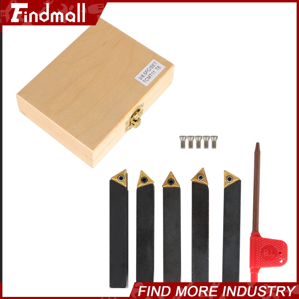 3/8" Lathe Indexable Carbide Insert + Turning Tooling Bit Holder Set 5Pcs