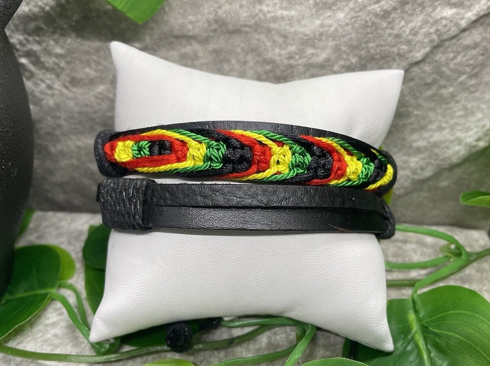 2 PC Leather Bracelet Stackable Adjustable Tie New Free Ship B2847