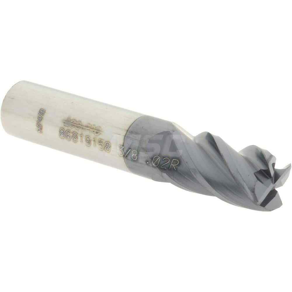 Accupro 3/8" Diam 4 Flute Single End Solid Carbide 0.02" Corner Radius End Mi...