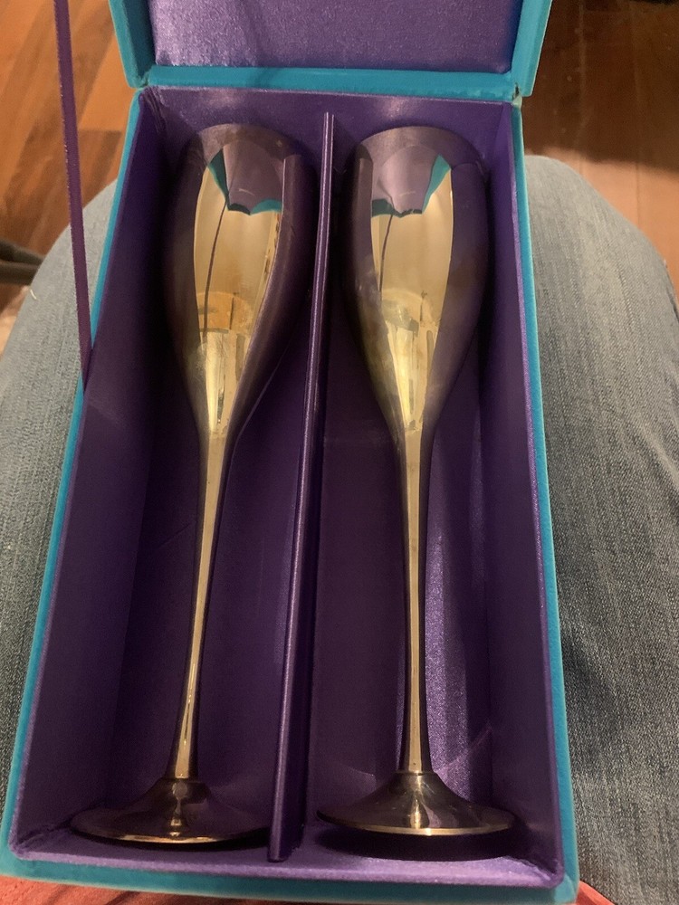 NEIMAN MARCUS 9.5” GODINGER SILVER PLATE CHAMPAGNE FLUTES