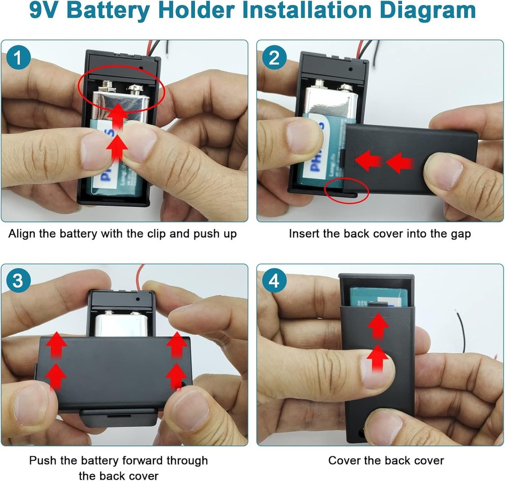 6 Pack 9V Battery Holder with On/Off Switch for Students Experiments LED Strips