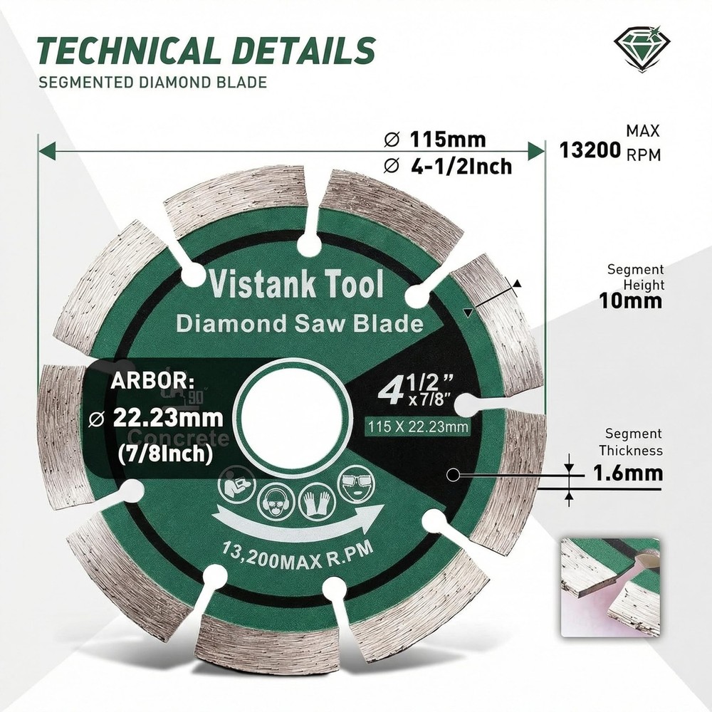 4.5" (115mm/4 1/2") Diamond Blade for Angle Grinder, 2-Pack Segmented Concret...