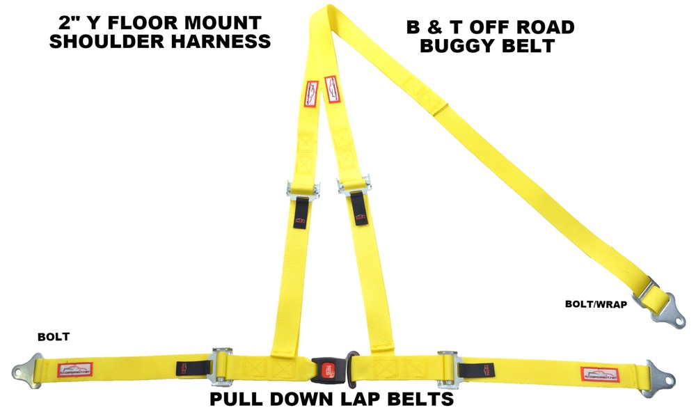 JEEP 2" FLOOR MOUNT 3 POINT HARNESS SEAT BELT BOLT IN PULL DOWN LAP BELTS YELLOW