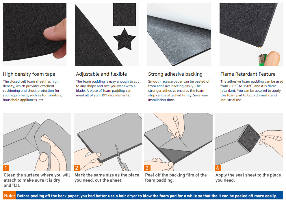 2Roll Foam Padding Sheet Roll with Adhesive,Adhesive Foam Pad,Closed Cell Foam