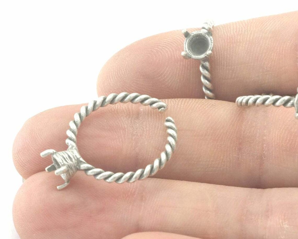 Ring Base Blank Textured Cup SS29 Bezel Antique silver brass Adjustable 4324