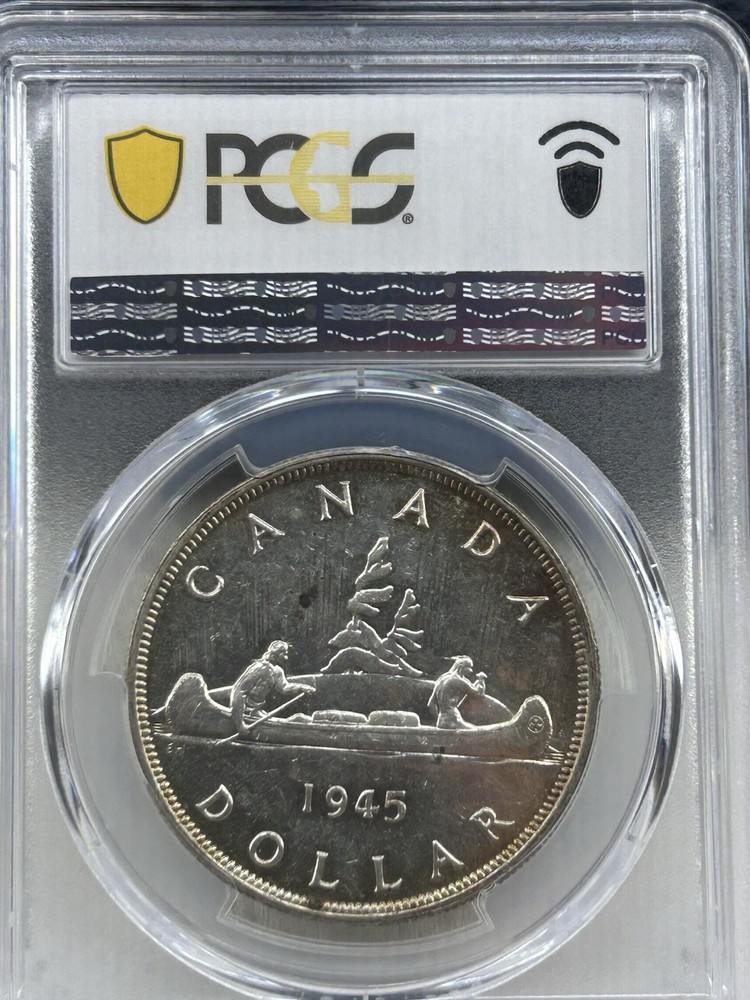 1945 canada silver dollar PCGS AU58