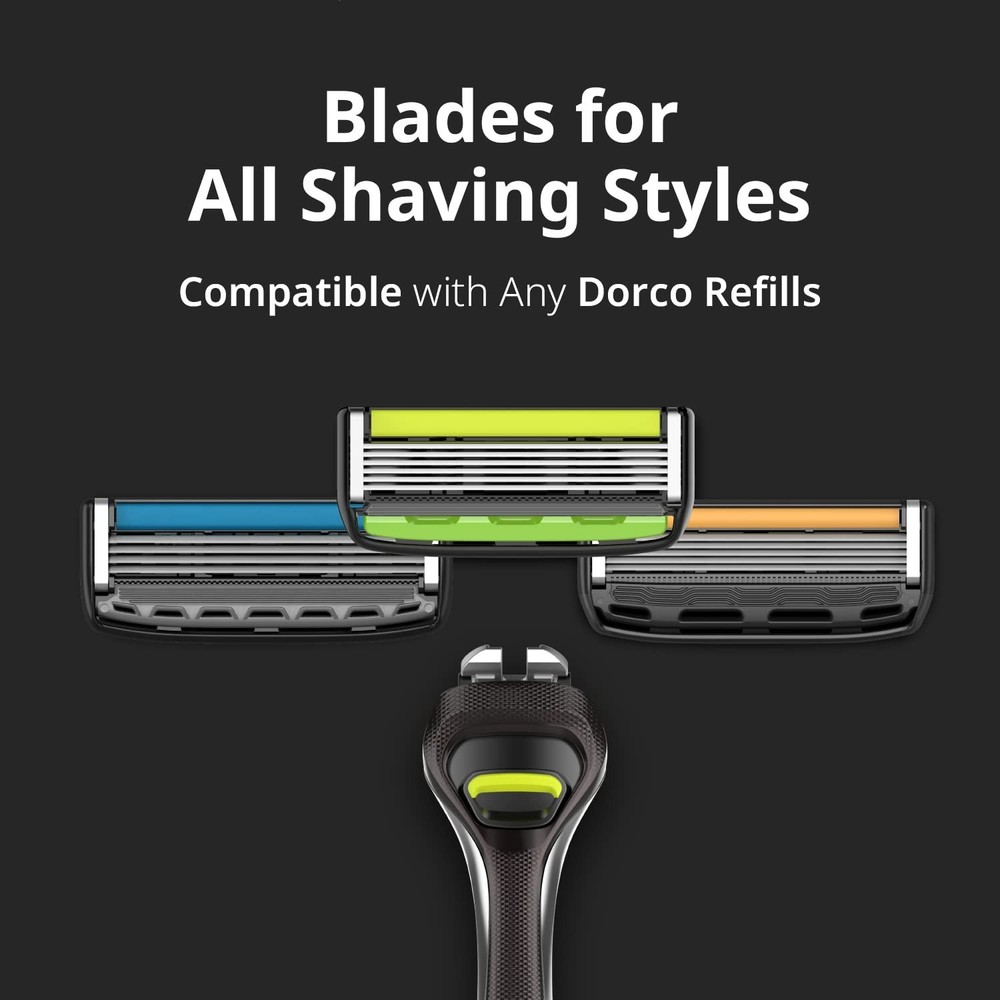 Dorco Pace 6 Pro - Six Blade Razor System with Trimmer- 12 Pack Refill (No H...