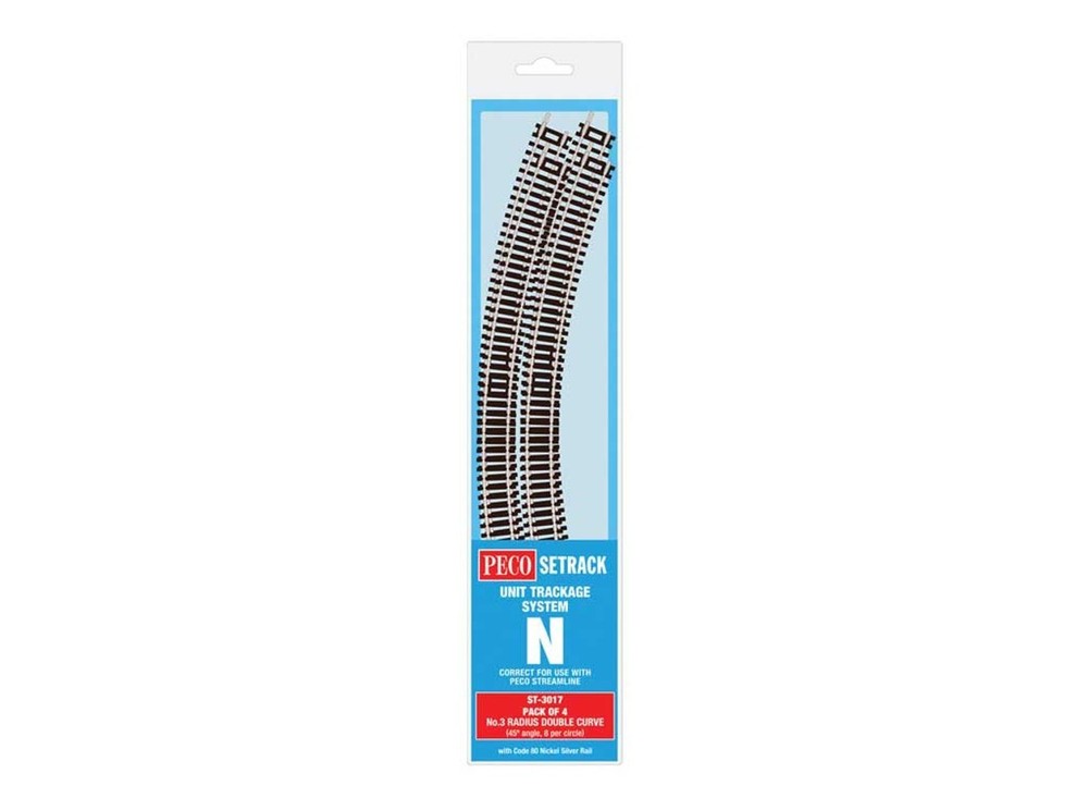 Peco ~ N Scale ~ Code 80 ~ Double Curve ~ Radius 3 ~ pkg(4) ~ ST-3017