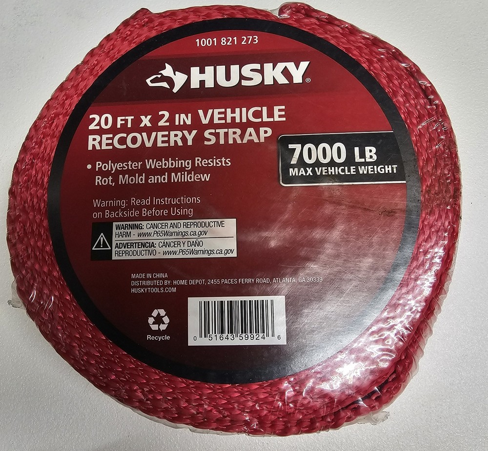 Husky 20’ x 2” Vehicle Recovery Strap 7000 LB Max