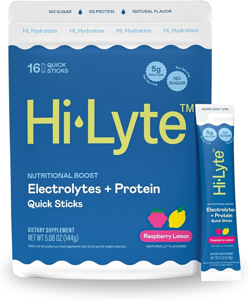 Hi-Lyte Electrolytes + Protein Quick Sticks Raspberry Lemon - 16 Servings Keto
