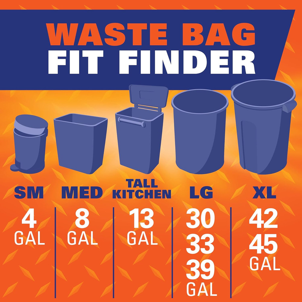 Strong Large Trash Bags, Black, 30 Gallon, 74 Count
