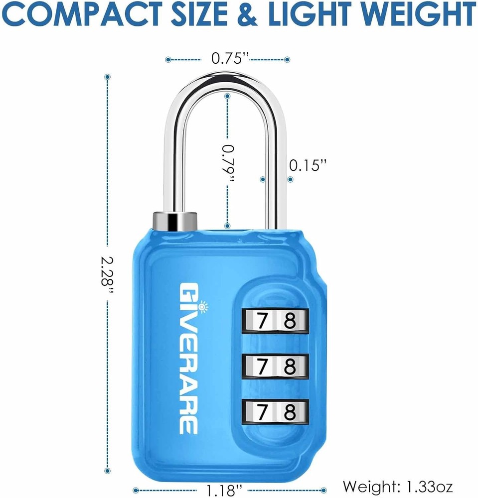 GIVERARE 2 Pack Combination Lock, 3-Digit Padlock Keyless, Small, Blue+Red