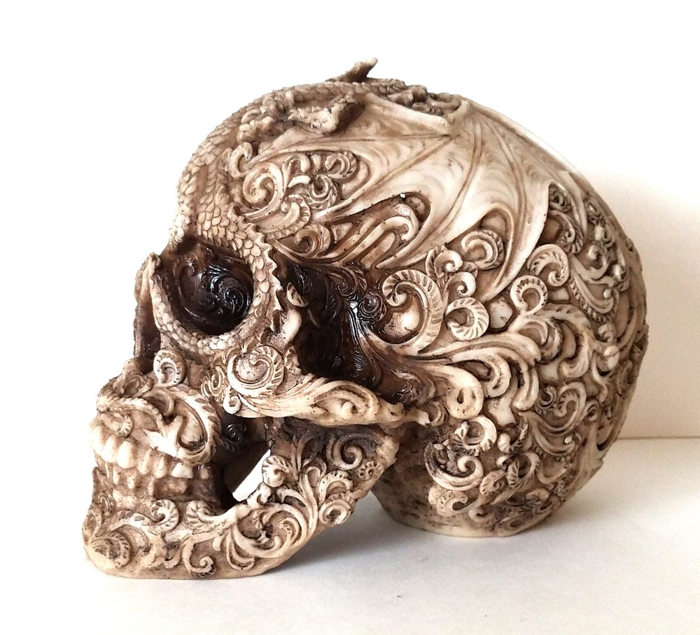 Skull with Dragon Figurine Statue Skeleton Halloween