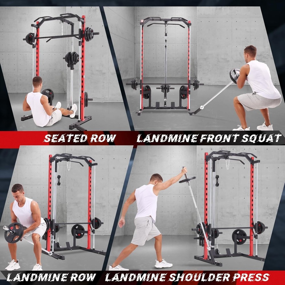 Smith Machine Squat Rack All-in-One Power Rack Cage with LAT-Pull Down System US