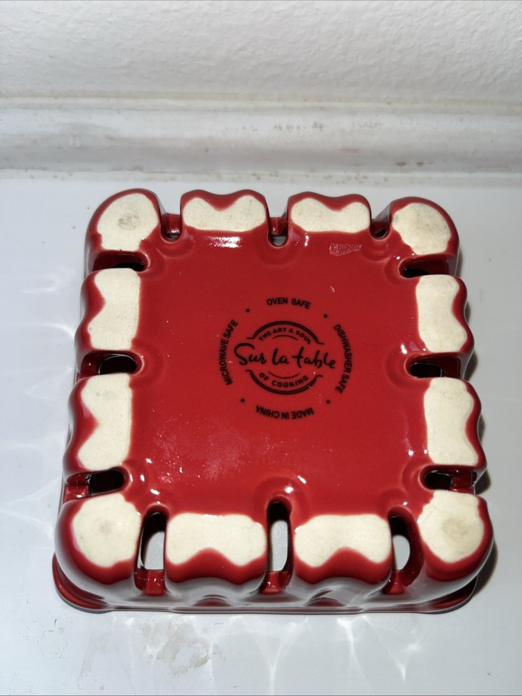 Sur La Table Red Ceramic Berry/Strawberry Basket Earthenware