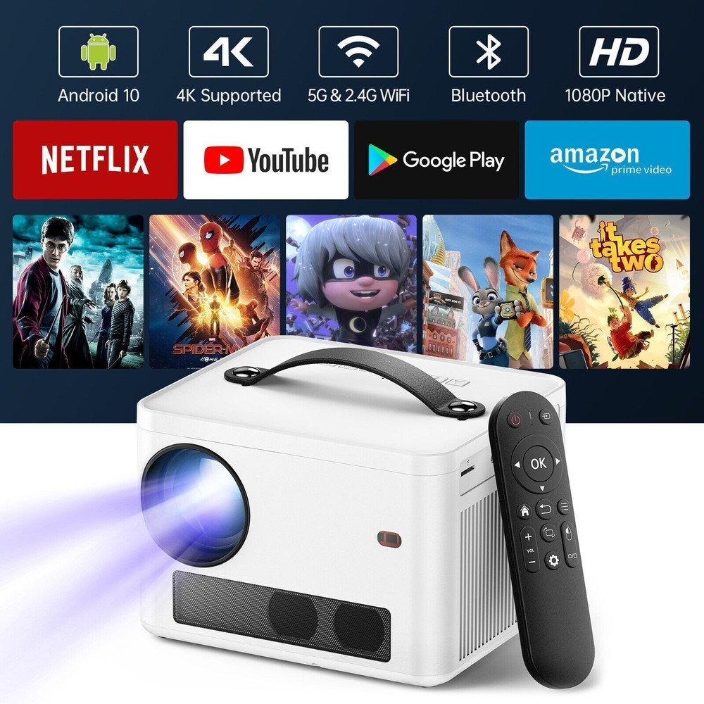 Native 1080P Smart Projector WiFi Bluetooth 4K Home Theater For Android iPhone