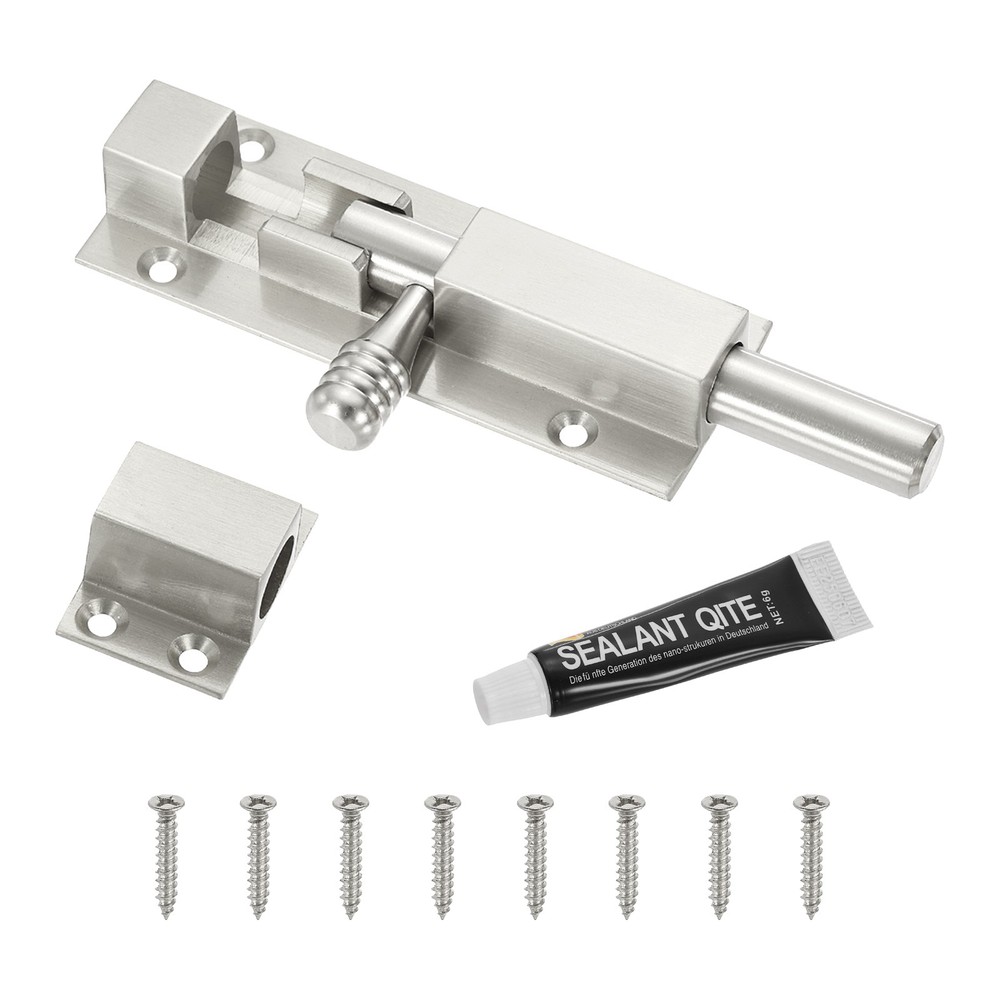 Barrel Bolt Latch, 4" Door Security Slide Latch Locks, Brushed Silver