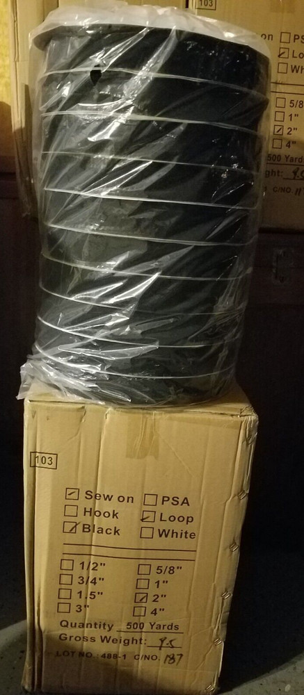 2" Black Sew-On Loop fastener 50 yard rolls -case of 10 rolls