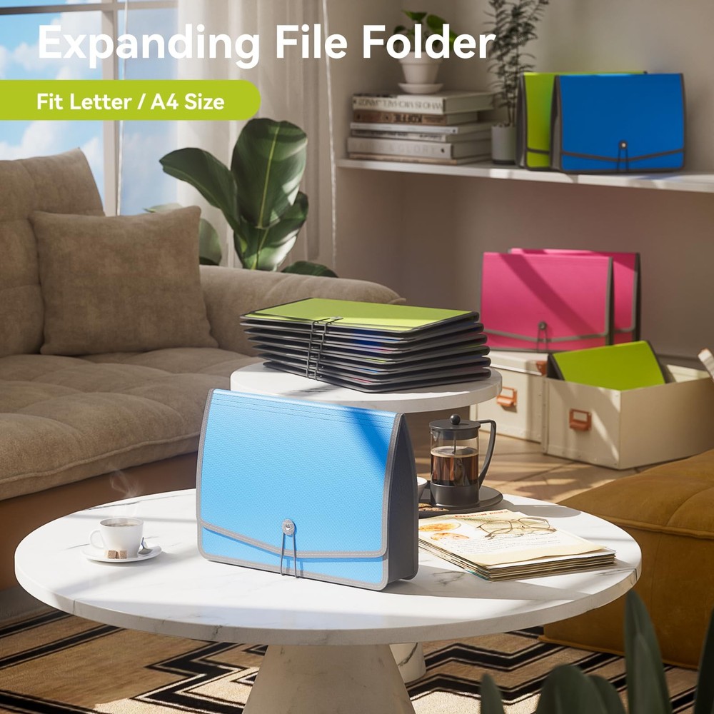 3 Pack Expanding File Folder Organizer Poly Pockets A4/Letter Size, Plastic E...