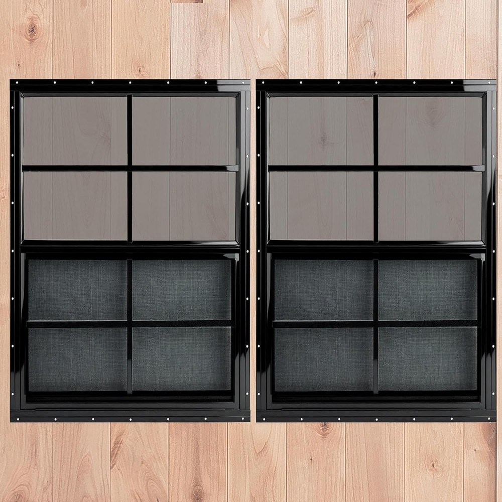 24" x 36" Black Shed Windows 2 Pack,Small Windows with Tempered Glass - Flush...