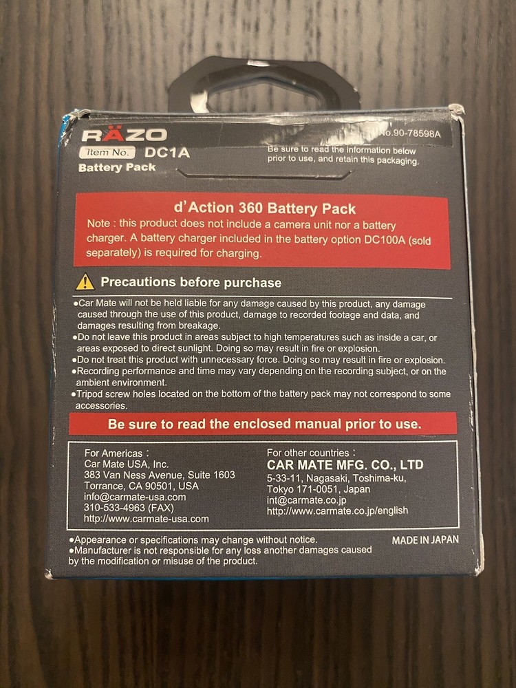 RAZO DC3000A d’Action 360 Degree Dash Cam Battery