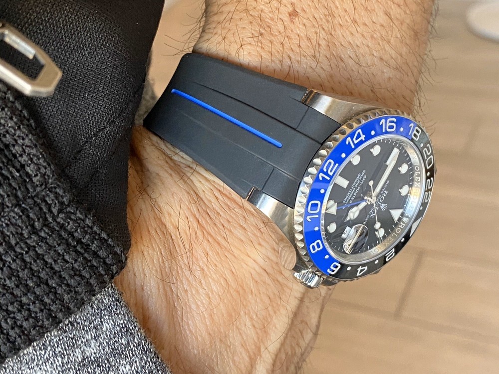 20mm Vulcanized Flared Rubber GMT Blue Stripe Strap Band Rolex WaTch