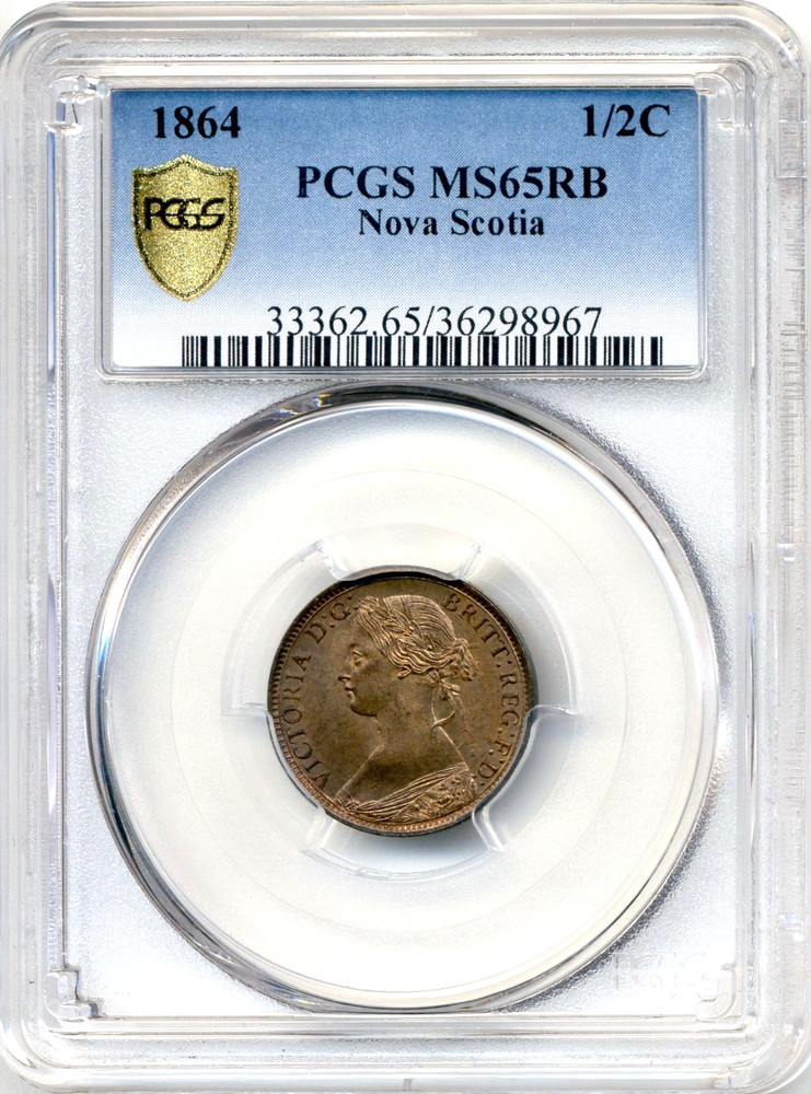 1864 Nova Scotia Half Cent - GEM Uncirculated, PCGS MS65 RB