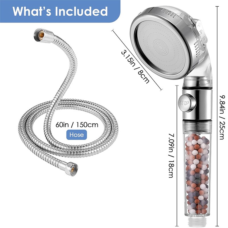 3 Spray Settings High Pressure shower Head with Filter, Handheld Rainfall Combo